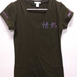 Women V Neck Tee-shirt - Olive Green